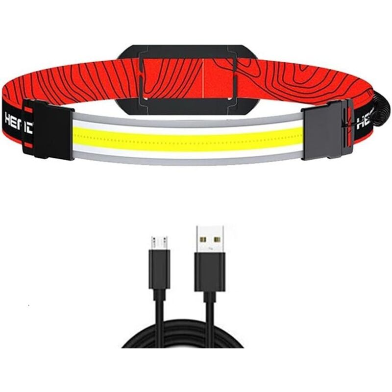 Lampe frontale COB, lampe frontale LED super profil bas rechargeable, phare large 260°, étanche, 3 modes