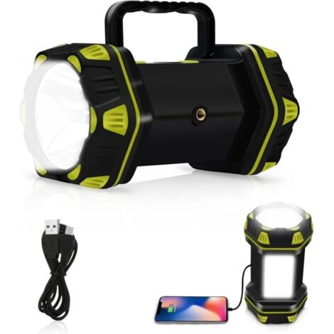Lampe frontale de camping LED rechargeable et puissante avec 8 modes, batterie externe multifonctionnelle, étanche IPX4, câble de données USB inclus