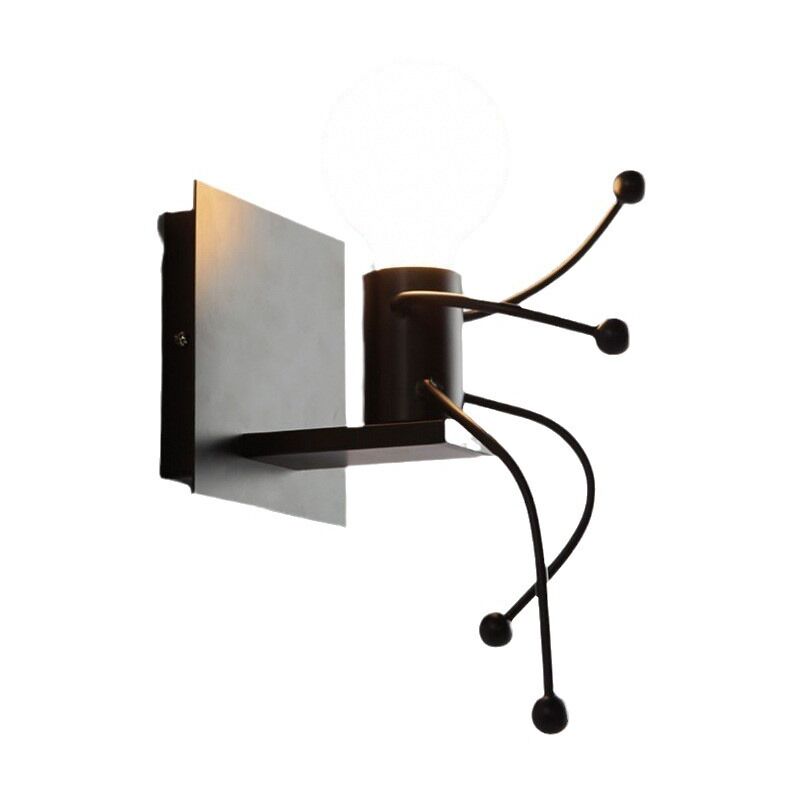 Lampe frontale de miroir de salle de bain, lampe murale créative Vintage Cartoon Little Man Swing, noir