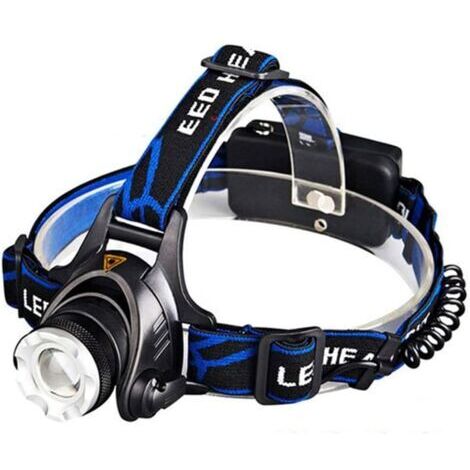 Lampe frontale de pêche T6/L2/V6, 3 modes, zoomable, étanche, ultra-lumineuse, pour le camping, alimentée par 2 batteries 18650. Lampe frontale d'extérieur idéale pour la randonnée, la course à pied, 