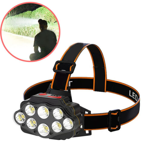 Lampe frontale étanche à chargement USB super lumineuse 8 LED lampe frontale rechargeable pour la marche nocturne, la randonnée, la pêche,DUBUNS