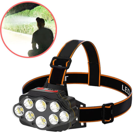 Lampe frontale étanche à chargement USB super lumineuse 8 LED lampe frontale rechargeable pour la marche nocturne, la randonnée, la pêche,DUBUNS
