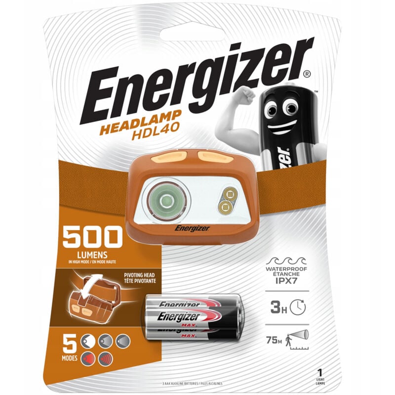 Energizer - Lampe frontale jaune HDL40 3xAAA 500lm IPX4
