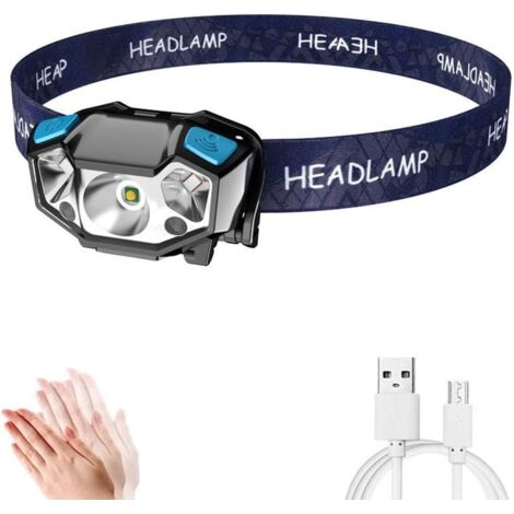 AMRINUGL Lampe Frontale, Lampe Frontale d'extérieur, Lampe de Pêche de Nuit Rechargeable par USB avec Capteur, Adaptée à la Pêche d'urgence en Plein Air, Lampes Frontales