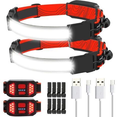Lampe frontale Lampe Frontale LED Rechargeable, 1000 Lumens 230° Illumination Phare Large Faisceau, Lampes Frontales Rechargeables USB avec Clips pour Casque, Randonnée, Course, Pêche