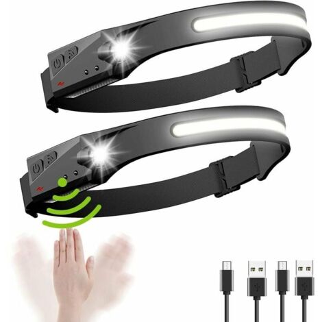 Lampe Frontale, Lampe Frontale Led Usb Rechargeable Cob Xpe Induction Étanche, 2Pcs Torche Frontale Led 5 Modèles D'Éclairage Pour Course, Pêche, Camping, Randonnée, Cyclisme, Lecture