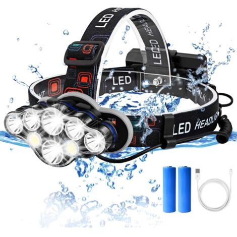 Lampe Frontale, Lampe Frontale Rechargeable USB,Torches Frontale Puissante 8 LED,Réglable 8 Modes d'éclairage, Étanche Lampe de Poche pour Camping, Escalade, Randonnée, Pêche,Course à Pied