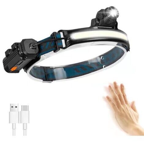 Lampe Frontale, Lampe Torche LED Rechargeable USB,Torche Frontale Zoom de Étanche IP65 Avec Mode Capteur Sensible pour Pêche, Camping, Course, Cyclisme [Classe énergétique A++]