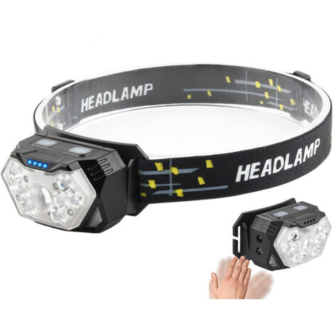 Lampe frontale LED (1 pack), 2000 lumens, batterie intégrée, 6 modes d'éclairage réglables, étanchéité IPX5, idéale pour le camping, le jogging et la pêche.