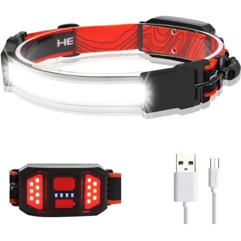 WOTEENORE Lampe Frontale LED 3 Modes 230º Large Faisceau 1000LM Étanche Réglable Bandeau avec Feux Arrière Rouge