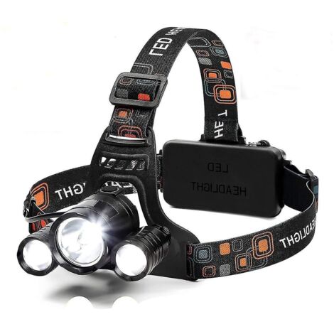 Lampe frontale LED 6000 lumens, 4 modes d'éclairage, rechargeable 18650, étanche, pour casque de chantier, idéale pour la course, la chasse ou la photographie.