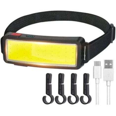 Lampe Frontale LED COB, Torche Frontale USB Rechargeable Puissante, étanche Phare 2000 lumens, Lampe de travail pour casque, pour Le Camping, Entretien et construction de voiture