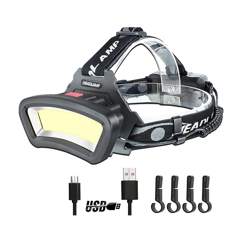 Lampe Frontale LED COB, USB Rechargeable étanche Phare 2000 lumens, avec lumière rouge, Lampe de travail pour casque, Entretien et construction de