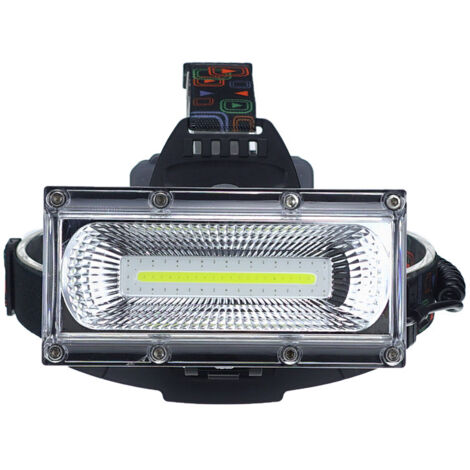 Lampe frontale, LED lampe frontale rechargeable COB haute luminosité, lampe de travail étanche pour le camping, la pêche, la randonnée, le grand récipient de batterie [Classe énergétique A+++]