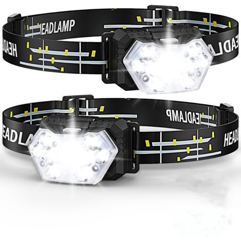 Lampe frontale LED (lot de 2), 2000 lumens, batterie intégrée, 6 modes d'éclairage réglables, étanchéité IPX5, adaptée aux enfants et aux adultes pour le camping, le jogging et la pêche