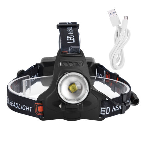 Lampe Frontale LED P50 Imperméable 3500LM 3 Modes Rechargeable USB Noir