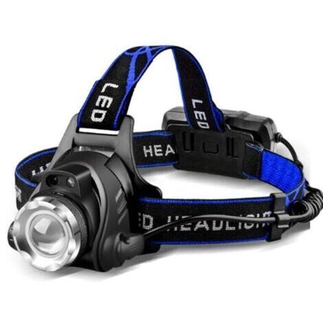 Lampe Frontale LED Puissante Rechargeable Torche Frontale Lampe Phare Orientable 3 Modes LED Frontale avec Câble USB et 2 Piles 18650 pour Peche Vélo