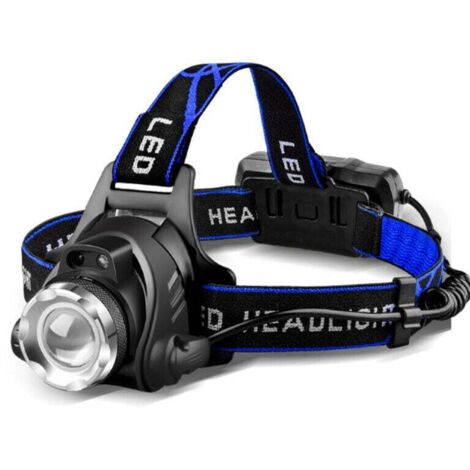 Lampe Frontale LED Puissante Rechargeable Torche Frontale Lampe Phare Orientable 3 Modes LED Frontale avec Câble USB et 2 Piles 18650 pour Peche Vélo