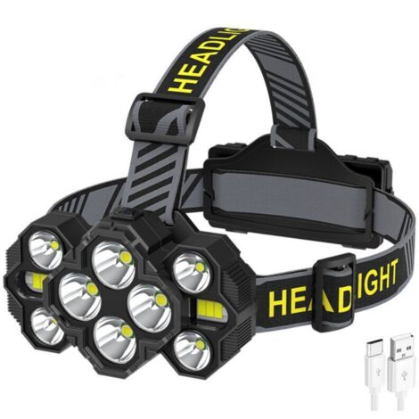 Lampe Frontale LED Rechargeable, 10 Modes IPX4 Imperméable 22000 Lumens Super Brillantes 10 LED Avec Frontale LED Rechargeable Haute Puissance Pêche Running