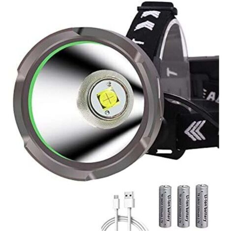 Lampe Frontale LED Rechargeable 15000 Lumens - Projecteur Longue Portée XHP90 - 4 Modes - avec Réflecteur Aluminium