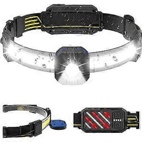 Lampe frontale LED rechargeable 230-500 lumens, 10 modes d'éclairage, batterie 1200 mAh, réglable, étanche IPX4, idéale pour la course et la marche.