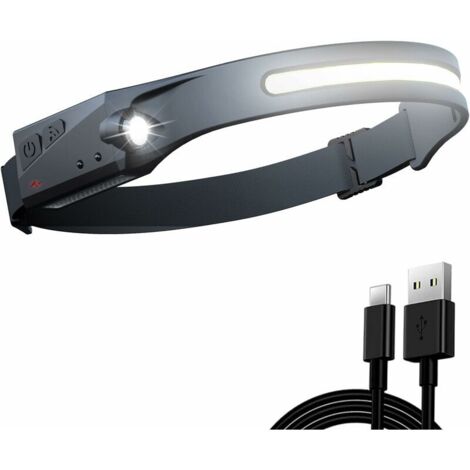 Lampe Frontale LED Rechargeable 230° Sensor Lampe Frontale 5 Modes Phare Léger Lampe Frontale Étanche Lumière Courante pour Enfants Adultes Randonnée Course à Pied Jogging Construction Extérieur Alpin