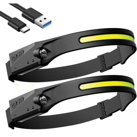 Lampe Frontale LED Rechargeable, 2Pcs Torches Frontales de Course Étanches, Lampe Frontale avec Fonction de Capteur Sensible et 5 Modes, Adaptée à la Randonnée, Camping et à la Pêche,