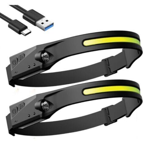 Lampe Frontale LED Rechargeable, 2Pcs Torches Frontales de Course Étanches, Lampe Frontale avec Fonction de Capteur Sensible et 5 Modes, Adaptée à la Randonnée, Camping et à la Pêche