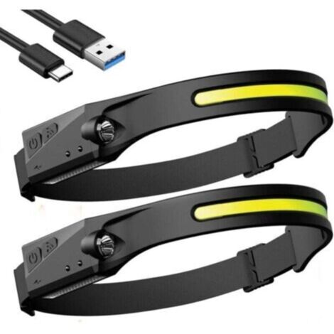 Lampe Frontale LED Rechargeable, 2Pcs Torches Frontales de Course Étanches, Lampe Frontale avec Fonction de Capteur Sensible et 5 Modes, Adaptée à la Randonnée, Camping et à la Pêche,