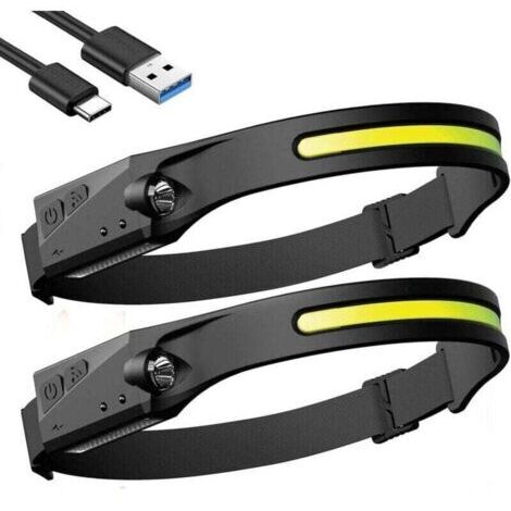 Lampe Frontale LED Rechargeable, 2Pcs Torches Frontales de Course Étanches, Lampe Frontale avec Fonction de Capteur Sensible et 5 Modes, Adaptée à la Randonnée, Camping et à la Pêche,