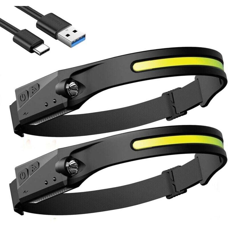 Lampe Frontale led Rechargeable, 2Pcs Torches Frontales de Course Étanches, Lampe Frontale avec Fonction de Capteur Sensible et 5 Modes, Adaptée à la