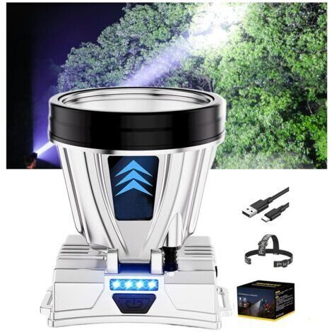 Lampe frontale LED rechargeable, autonomie 1200 mAh x 2, 40 LED avec 3 modes d'alimentation - Lumière blanche