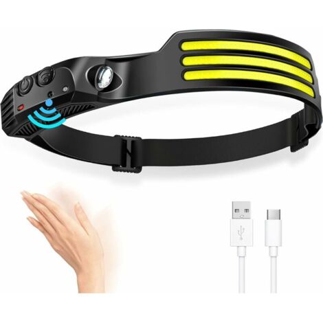 Lampe frontale LED rechargeable avec détecteur de mouvement, éclairage à 230°, convient aux enfants, aux adultes, aux cam