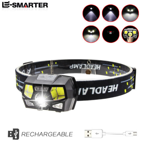 Lampe frontale LED rechargeable, D500 USB Lampe frontale LED 2000lux lumière blanche et rouge 6 modes IPX6   2 Pcs [Energy class F].