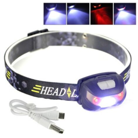 Lampe frontale LED rechargeable Lepro - Lampe frontale ultra-lumineuse avec 5 modes pour le camping et la randonnée, lampe frontale étanche IPX4 avec lumière rouge, câble USB inclus