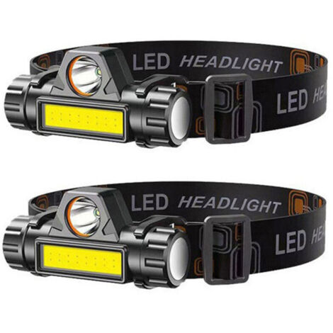 Lampe Frontale LED Rechargeable, Lot de 2 Lampe de Poche LED ultra Légère, Lampe frontale led étanche Puissante pour Extérieur, Camping, Randonnée, Chasse, Réparation, Pêche