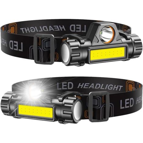Lampe Frontale LED Rechargeable, Lot de 2 Lampe de Poche LED ultra Légère, Lampe frontale led étanche Puissante pour Extérieur, Camping, Randonnée, Chasse, Réparation, Pêche [Classe énergétique A]