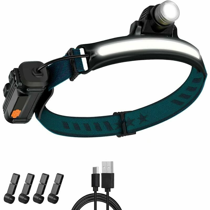 Lampe frontale led rechargeable par usb, capteur zoom 2000 lumens, 6 modes, lampe frontale, IPX65, étanche, halo lumineux pour la pêche de nuit,