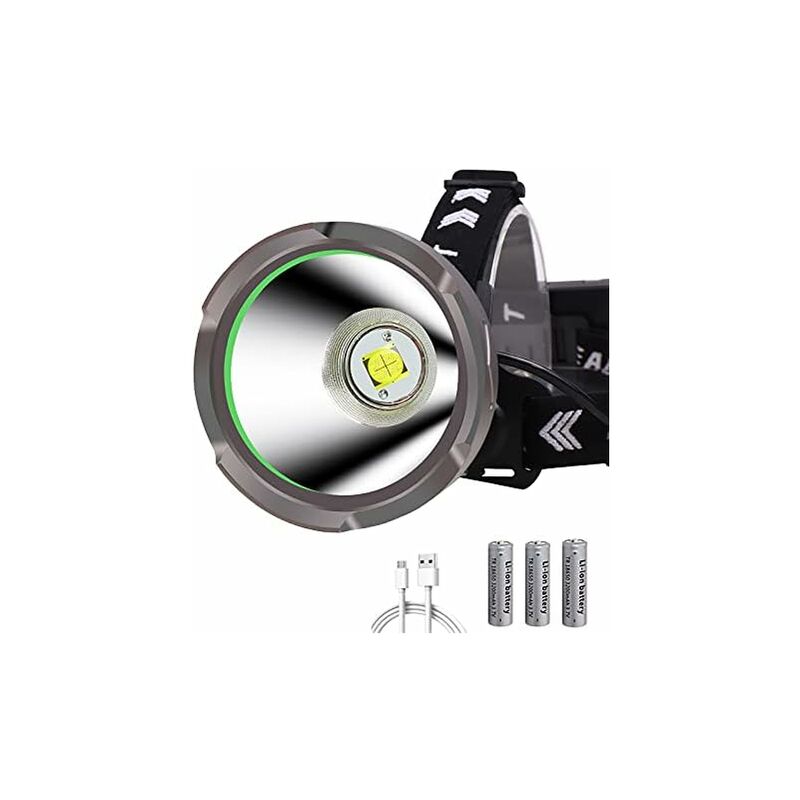 Stol - Lampe Frontale led Rechargeable 15000 Lumens - XHP90 Spotlight, 4 Modes (Grande Portée, Aluminium)