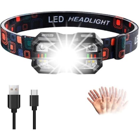Lampe Frontale LED Rechargeable Puissante , Ultra Lumineuse , Légère et Durable avec Capteur et Rouge d'Éclairage IPX5 pour Course, Pêche, Cyclisme, Camping