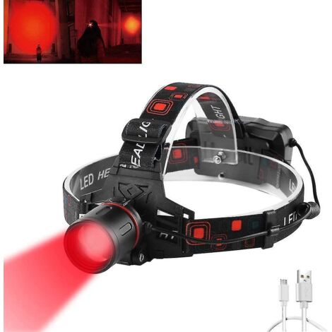 Lampe frontale LED rechargeable rouge Heilwiy avec lumière rouge, phare de chasse à faisceau rouge