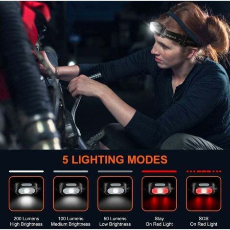 Lampe Frontale LED Rechargeable, Torche Frontale Puissante Étanche with 5 Modes d’Éclairage, Ultra-Léger & Réglable Lampes Frontales Enfants pour Pêche, Camping, Randonnée, Cyclisme