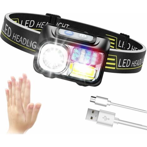 Lampe Frontale LED Rechargeable, Torche Frontale Puissante Étanche with 8 Modes d’Éclairage Réglable Lampes Frontales Convient Aux Enfants et Aux Adultes Pêche, Camping, Cyclisme    (Noir)