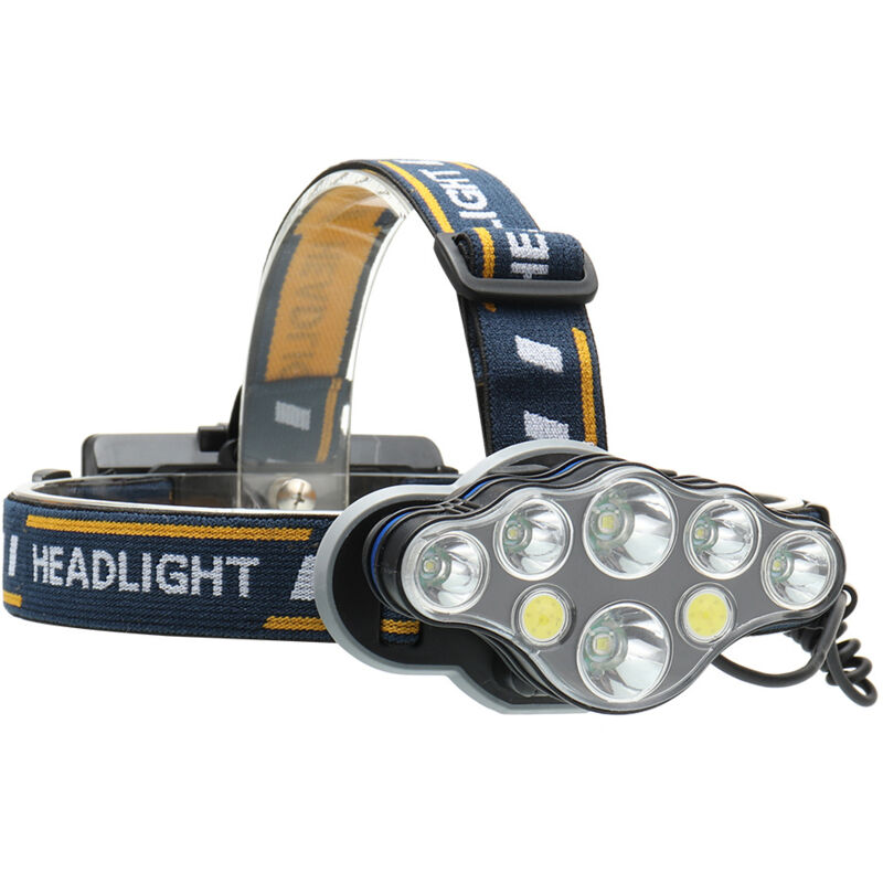 Lampe Frontale LED Rechargeable, Ultra Puissante Lampe à 8 Del de 18000 Lumens, Torche Frontale Étanche et Léger, Parfait pour Le Camping, la Pêche,