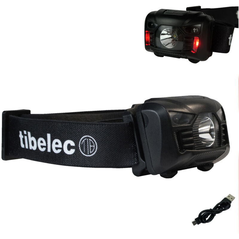 Tibelec - Lampe frontale led 3W / 100LM à double source lumineuse et rechargeable usb