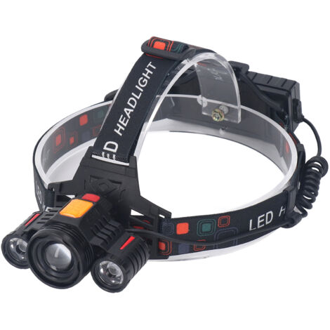 Lampe frontale LED rechargeable USB, étanche et réglable pour randonnée, camping, noir