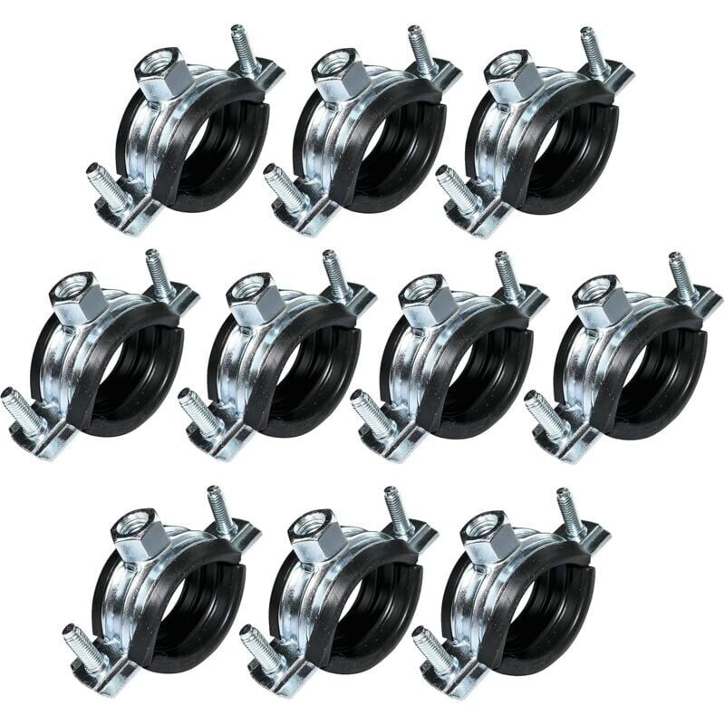 Lot de 10 Collier isophonique -support fixation avec joint - pour tuyau Ø 1'' 32-36mm - en acier zingué - à visser М8/М10-LIAIKI