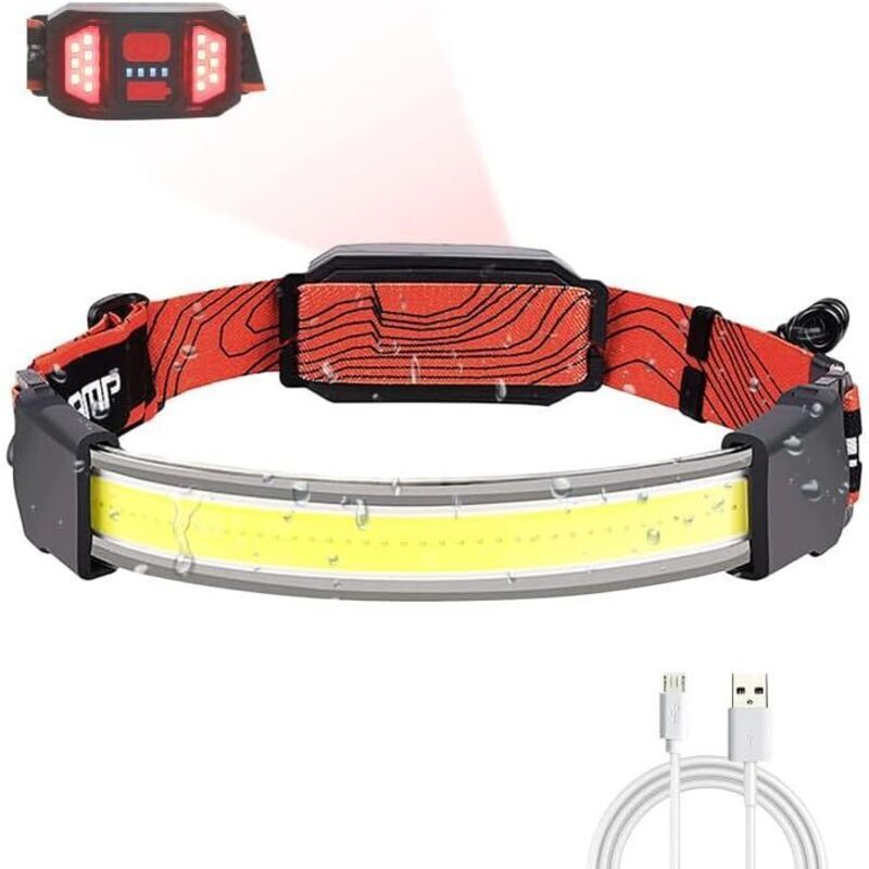 Lampe Frontale Led Rechargeable,Imperméable Frontale Avec feux arrière rouges pour Le Camping, la Pêche, Le Jogging