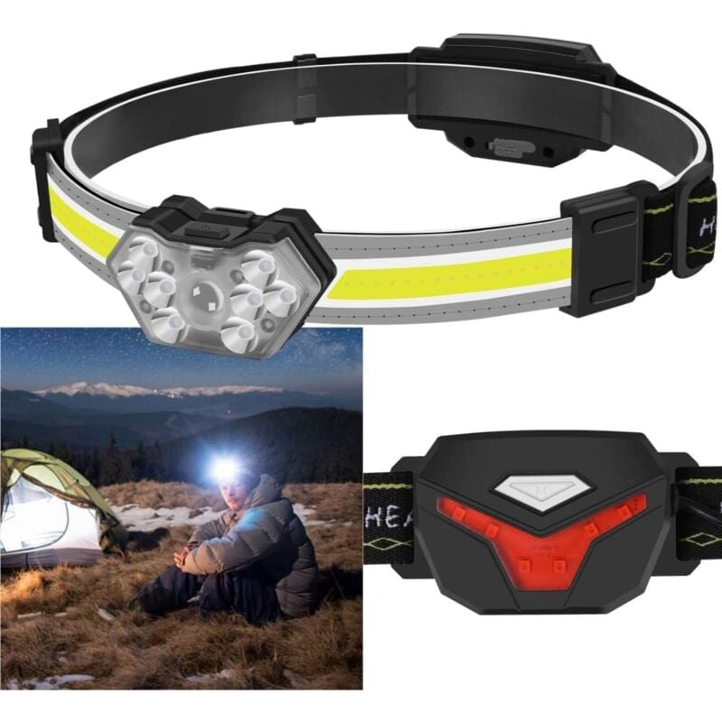 Sjqka - Lampe frontale led rechargeable,phares led à faisceau large avec feu arrière rouge, pour le camping en plein air et le cyclisme