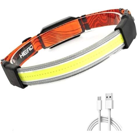 Lampe Frontale LED Super Lumineuse 2000 Lumen COB Lampe Frontale Rechargeable USB Affichage de Puissance Étanche 3 modes avec Feux D'avertissement Rouges Phare Large 260° pour Camping Randonnée Pêche